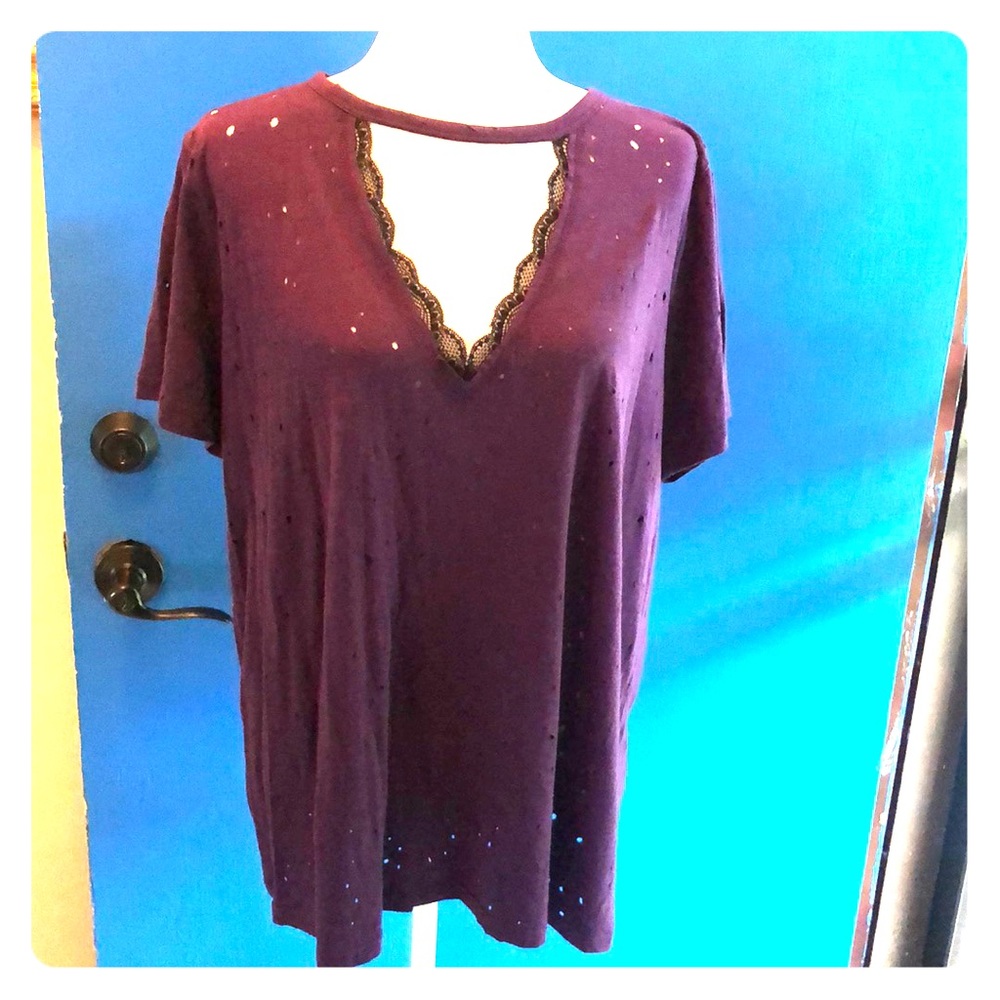 TORRID Purple Lace Choker Tee Size 2